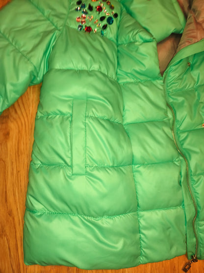 Qi Hong Yun Embellished Puffer Jacket - Mint Green/Teal Gem Accent (Size XXL / fits L-XL)