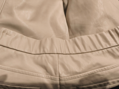 ZARA Faux Leather Flared Pants Cream Beige High Waisted Trousers XS EU XS US XS