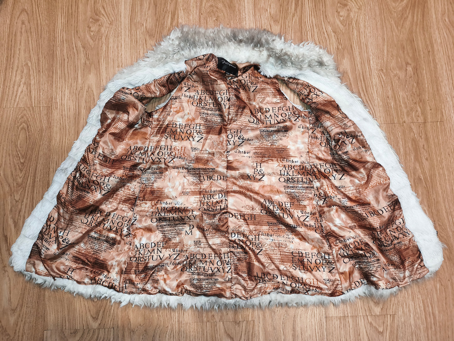 Vintage Fellymoon Tiered Faux Fur Hooded Vest - Alphabet Satin Lining (Size XXL)