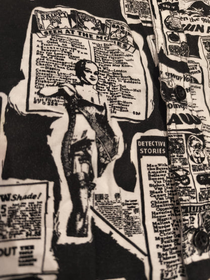 Empyre Men’s L Button Up Shirt Vintage Ad Newsprint Graphic Streetwear