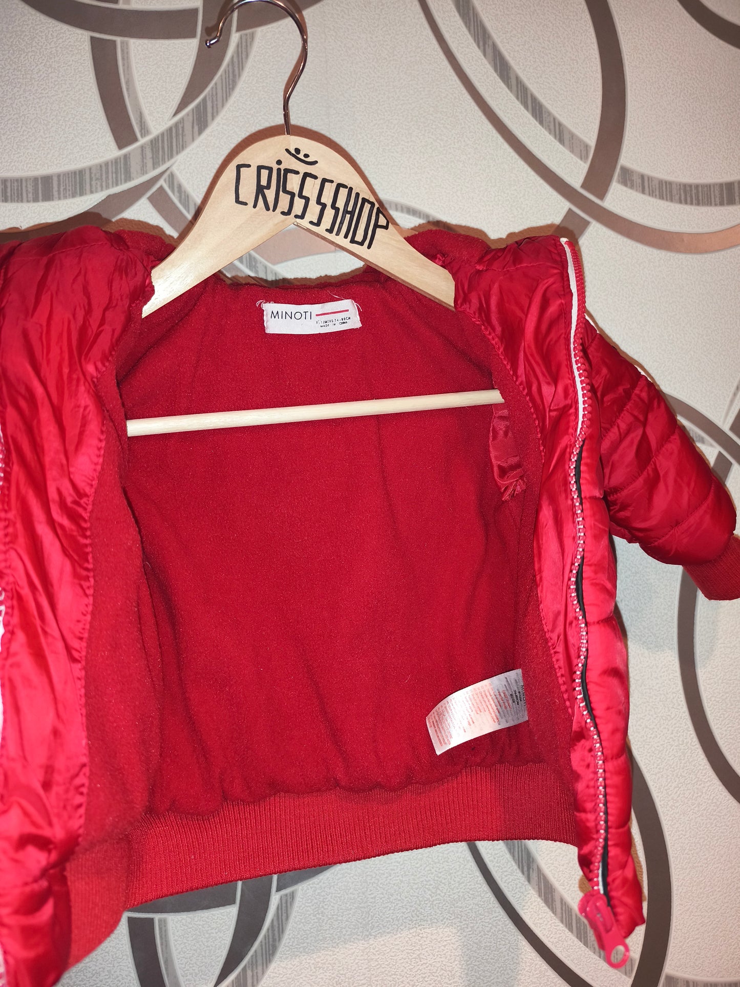Minoti Baby Boys Red Hooded Puffer Jacket – Size 9-12 Months / 74-80 cm