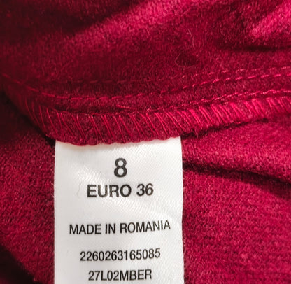 Topshop Womens Burgundy Red Wool Blend Belted Mini Skirt Size UK 8 EUR 36