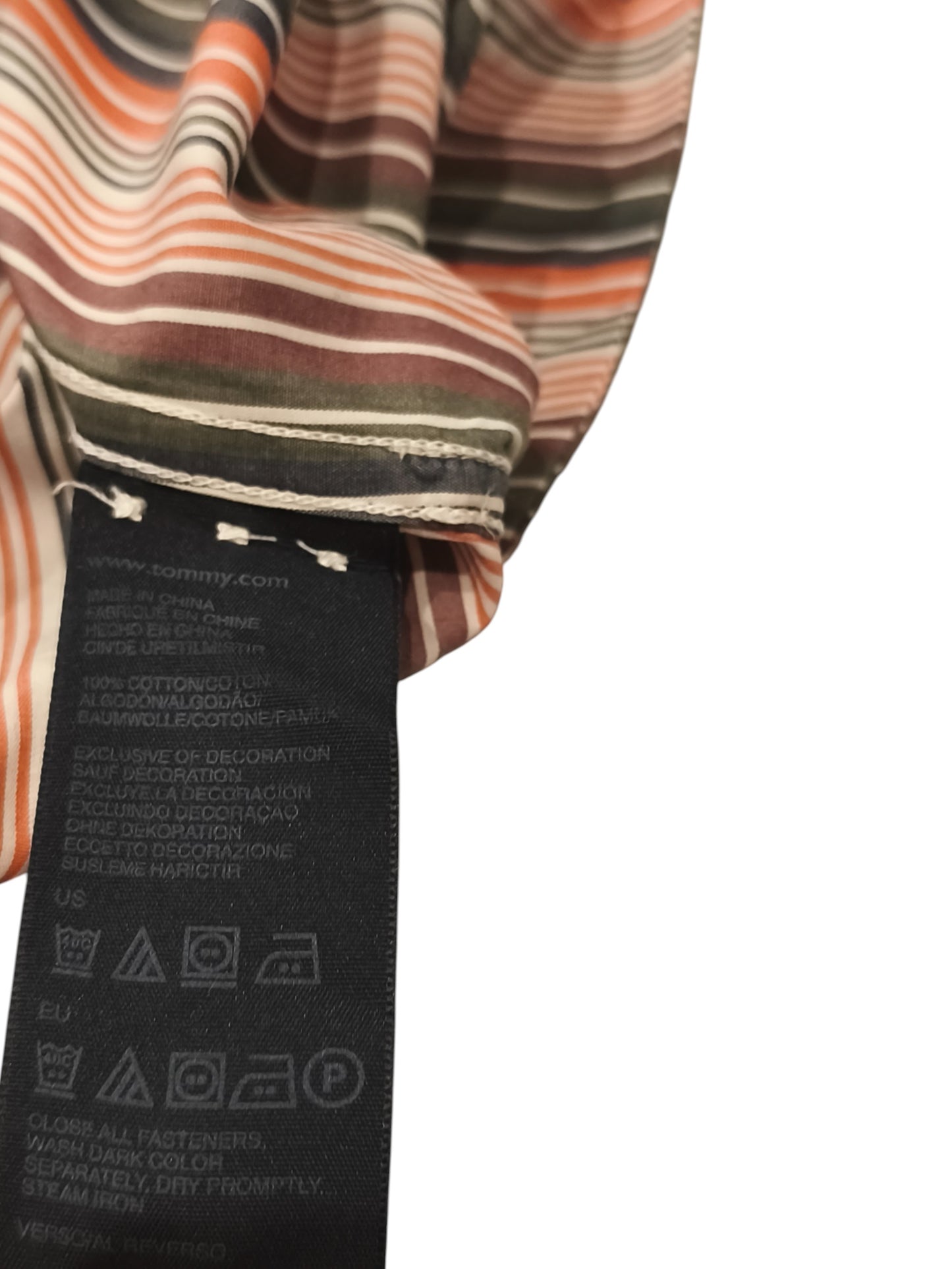 Tommy Hilfiger Shirt Mens Large Custom Fit Long Sleeve Multi Stripe Cotton Logo