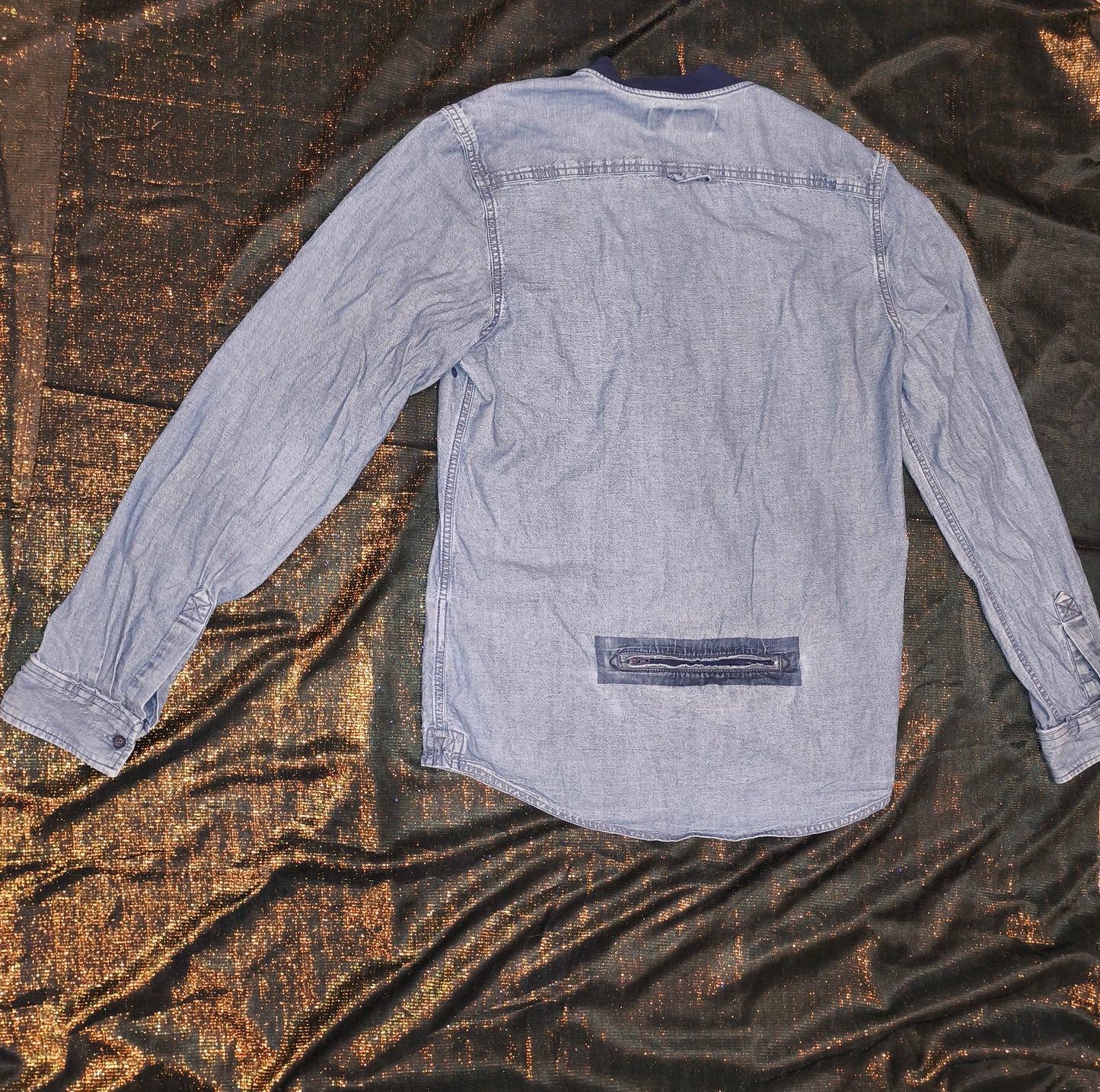 Adidas Originals Denim Chambray Shirt Men's 50 Medium Bomber Collar Zip Back