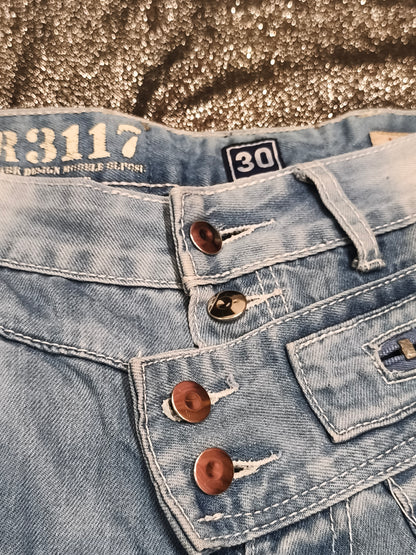 J Rag Famous Denim Mens Blue Jeans Size 30 Distressed Studded Y2K JR3117
