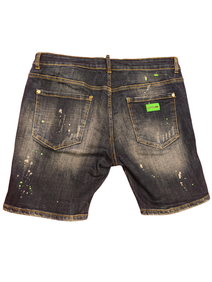 MY BRAND Amsterdam Men’s Denim Shorts Size 36 - Distressed Paint Splatter Blue