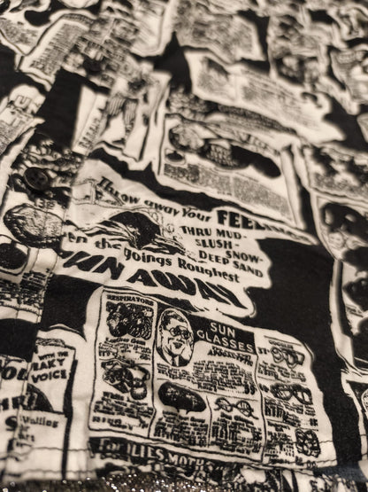 Empyre Men’s L Button Up Shirt Vintage Ad Newsprint Graphic Streetwear