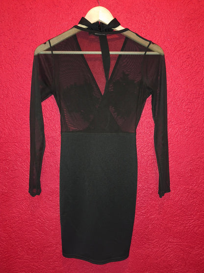 Jordyn Woods x Boohoo Sheer Mesh Floral Appliqué Choker Mini Dress – Black / UK 10 (EUR 38)