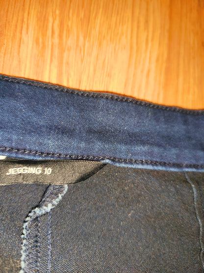 High-Waisted Indigo Blue Skinny Jeggings with Side Zipper – Size UK 10 / M