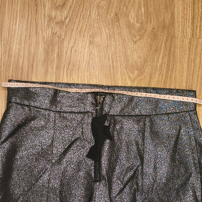 ZARA WOMAN Metallic Silver Sparkle Front Zip Ankle Pants Trousers Women Size M