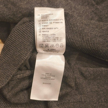 GANT Premium Cotton V-Neck Sweater Mens 2XL Charcoal Grey Knit Pullover Logo