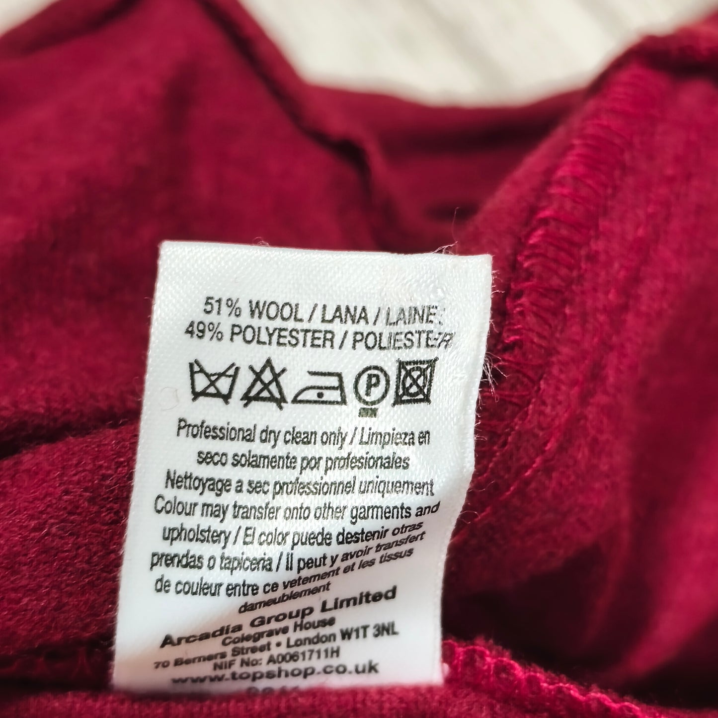 Topshop Womens Burgundy Red Wool Blend Belted Mini Skirt Size UK 8 EUR 36