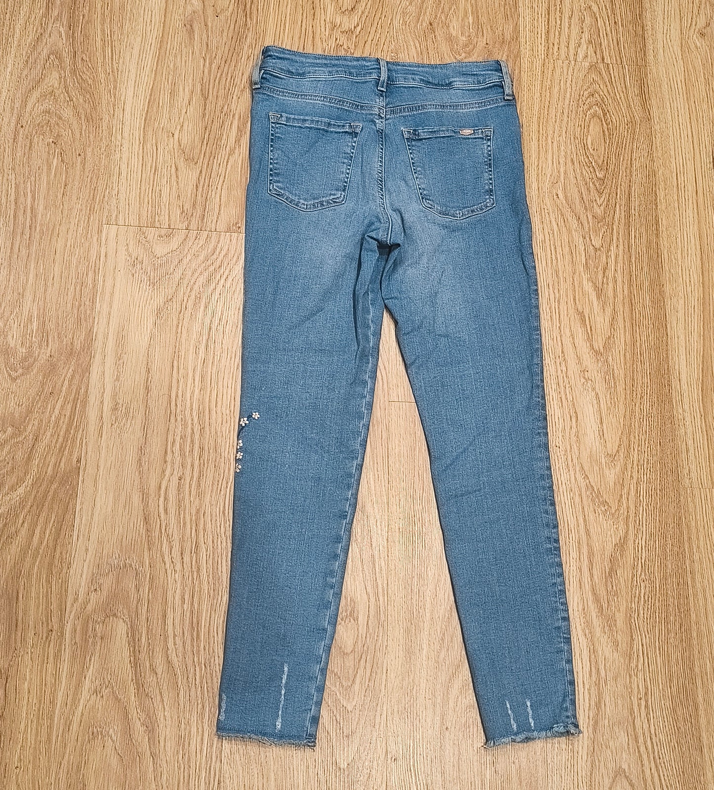 F&F Women Floral Embroidered Jeans Blue Stretch Skinny Raw Hem UK 10 US 6 EUR 38