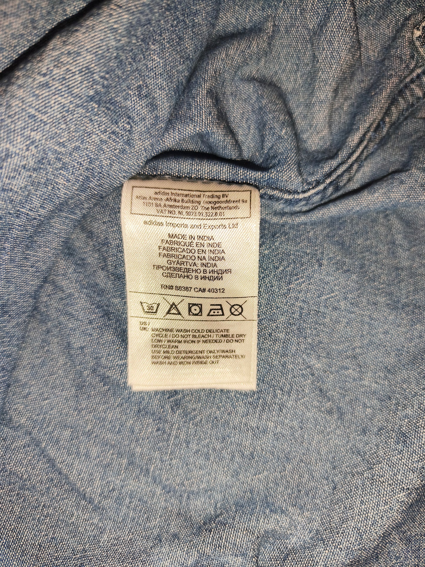 Adidas Originals Denim Chambray Shirt Men's 50 Medium Bomber Collar Zip Back