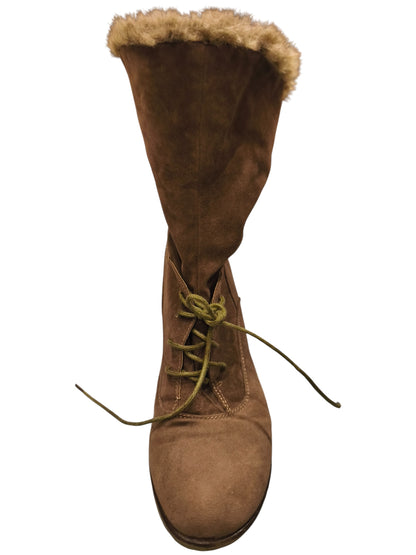 Claudia Ghizzani Women’s Wedge Ankle Boots – Faux Fur Trim Lace-Up – 41