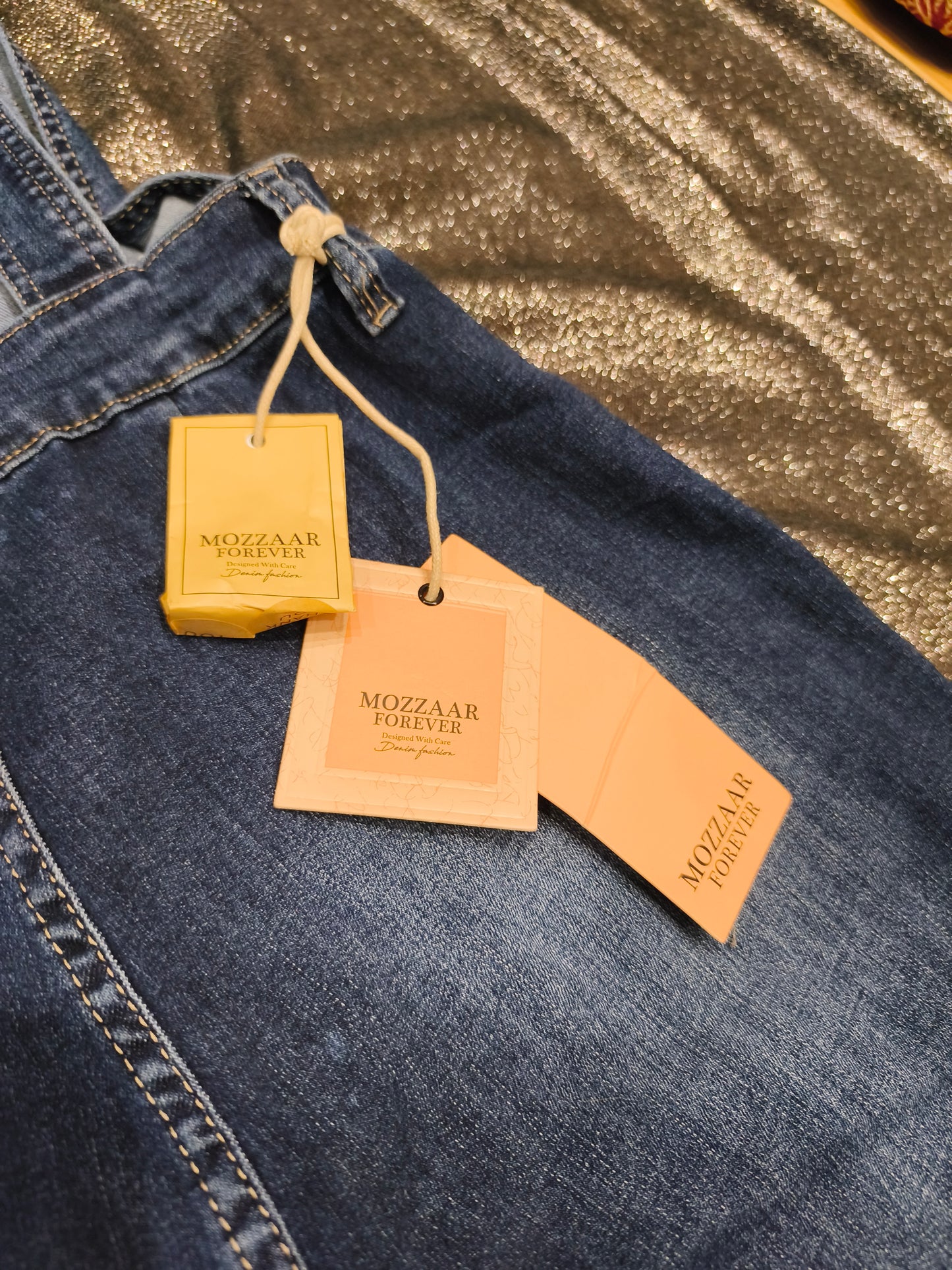 Mozzaar Forever Denim Overalls Jumpsuit Wide Leg Stretch Blue Bib Dungarees NWT