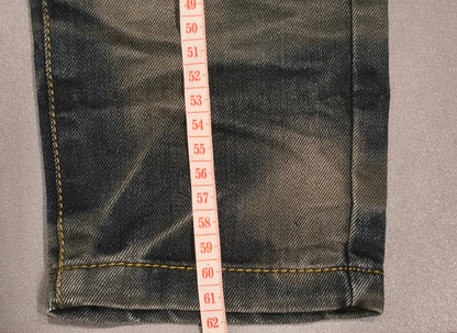 Kids Vintage Style Distressed Acid Wash Jeans with "BIG APPLE" Patch & Contrast Stitching (Tag Size 20)