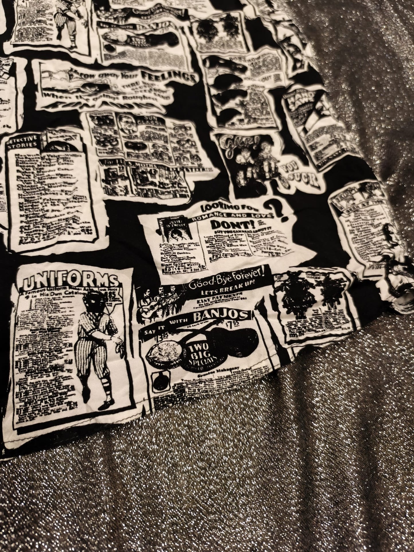 Empyre Men’s L Button Up Shirt Vintage Ad Newsprint Graphic Streetwear