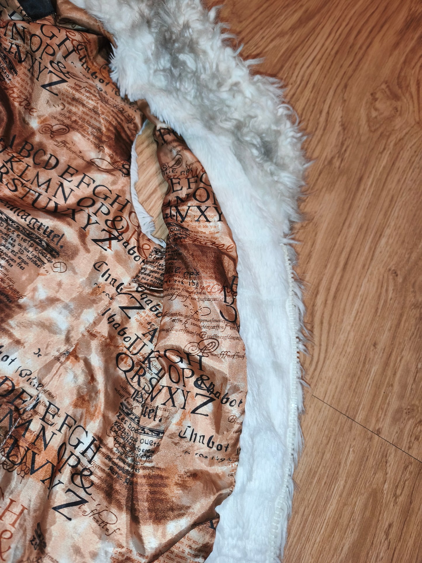 Vintage Fellymoon Tiered Faux Fur Hooded Vest - Alphabet Satin Lining (Size XXL)