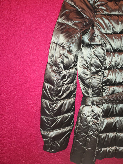 Esmara Metallic Olive Green Belted Lightweight Puffer Jacket | NWT S 36/38 (Minor Wear)