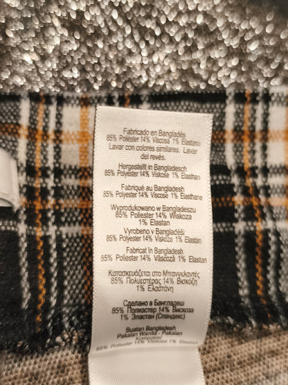 NEXT Women’s Plaid Checked Trousers Size 12R Black Tan White Tapered Zip Detail