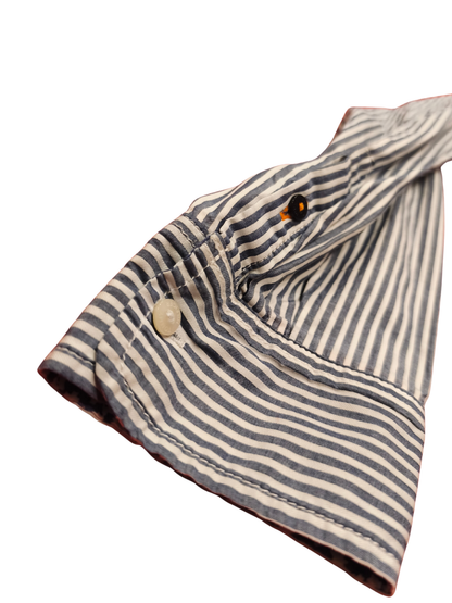 Tommy Hilfiger Women's Blue/White Striped Ruffle Button-Down Shirt - Size 10 - F