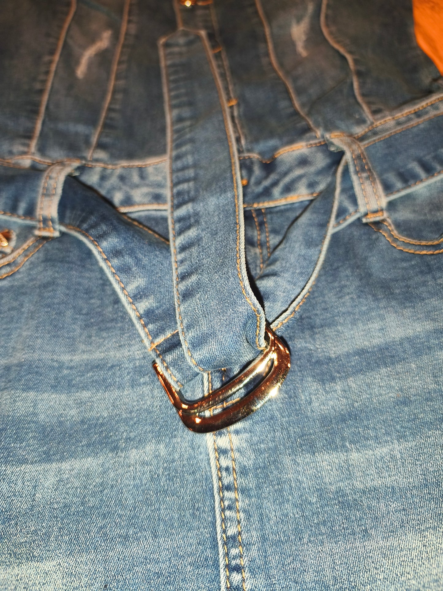Original Denim Blue Denim Mini Dress – Distressed Detail with Belt, Size M/38