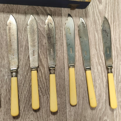 Vintage EPNS Silver Plated Fish Cutlery Set 6 Knives 6 Forks Cased 1939 Gift