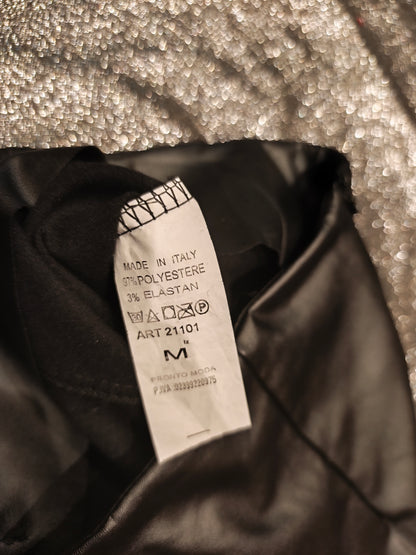 Made in Italy Black Faux Leather High Waisted Sailor Pants Gold Buttons Size M