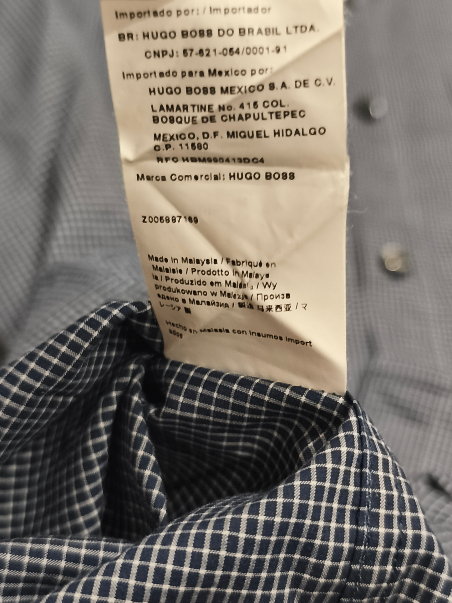 HUGO Hugo Boss Slim Line Men's Shirt L Short Sleeve Micro Check Navy Blue White