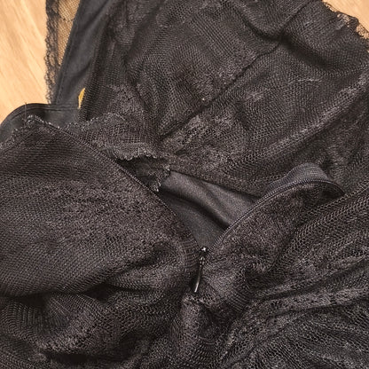 Laura Scott Black Lace Mini Dress V-Neck Lined Ruched Bodycon Party UK 12 D 38