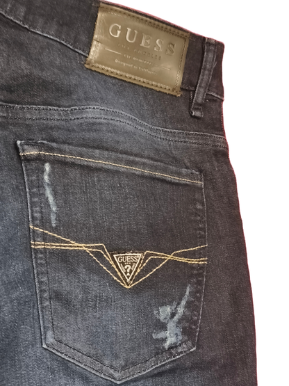 GUESS GUESSECO Distressed Slim Jeans Mens 29 Dark Wash U-Stretch M93AN2