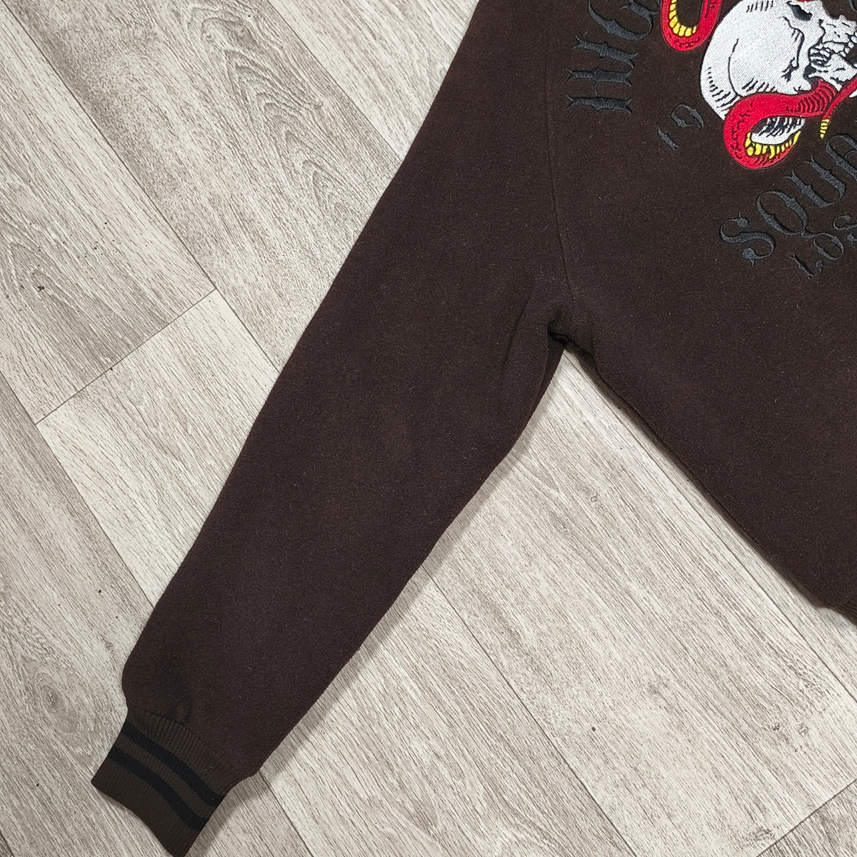 DePalma Los Angeles Varsity Bomber Jacket Mens L Brown Wool Blend Skull Snake