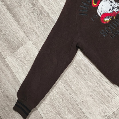 DePalma Los Angeles Varsity Bomber Jacket Mens L Brown Wool Blend Skull Snake
