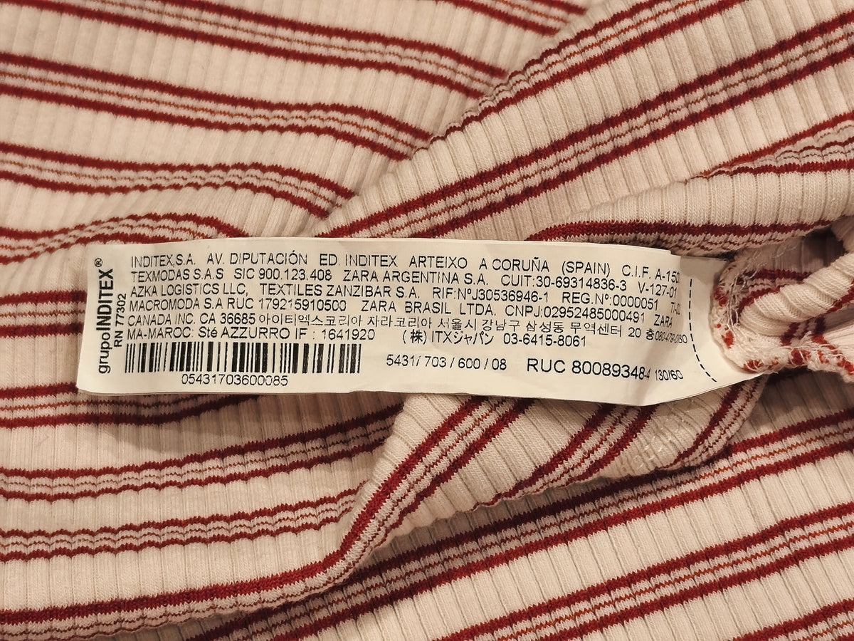 ZARA Girls Red & White Striped Ribbed Sundress | Size 8 (128 cm)