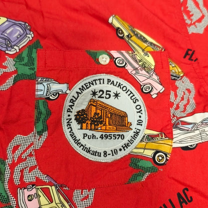 Vintage Casuals Flash Cadillac Car Print Shirt Size M Red SS Patch Personalized