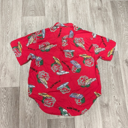 Vintage Casuals Flash Cadillac Car Print Shirt Size M Red SS Patch Personalized