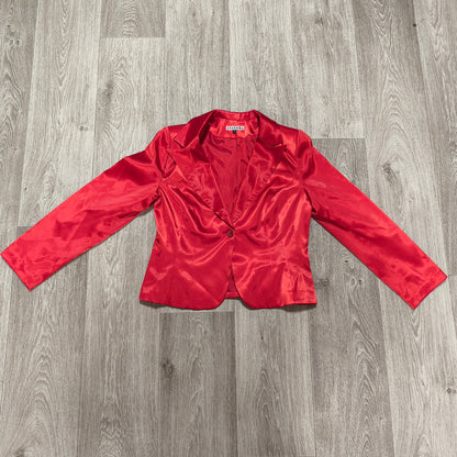 STAROMA Women Red Satin Blazer Jacket Size 42 Single Breasted Evening Party