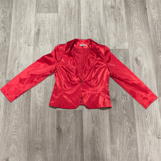 STAROMA Women Red Satin Blazer Jacket Size 42 Single Breasted Evening Party