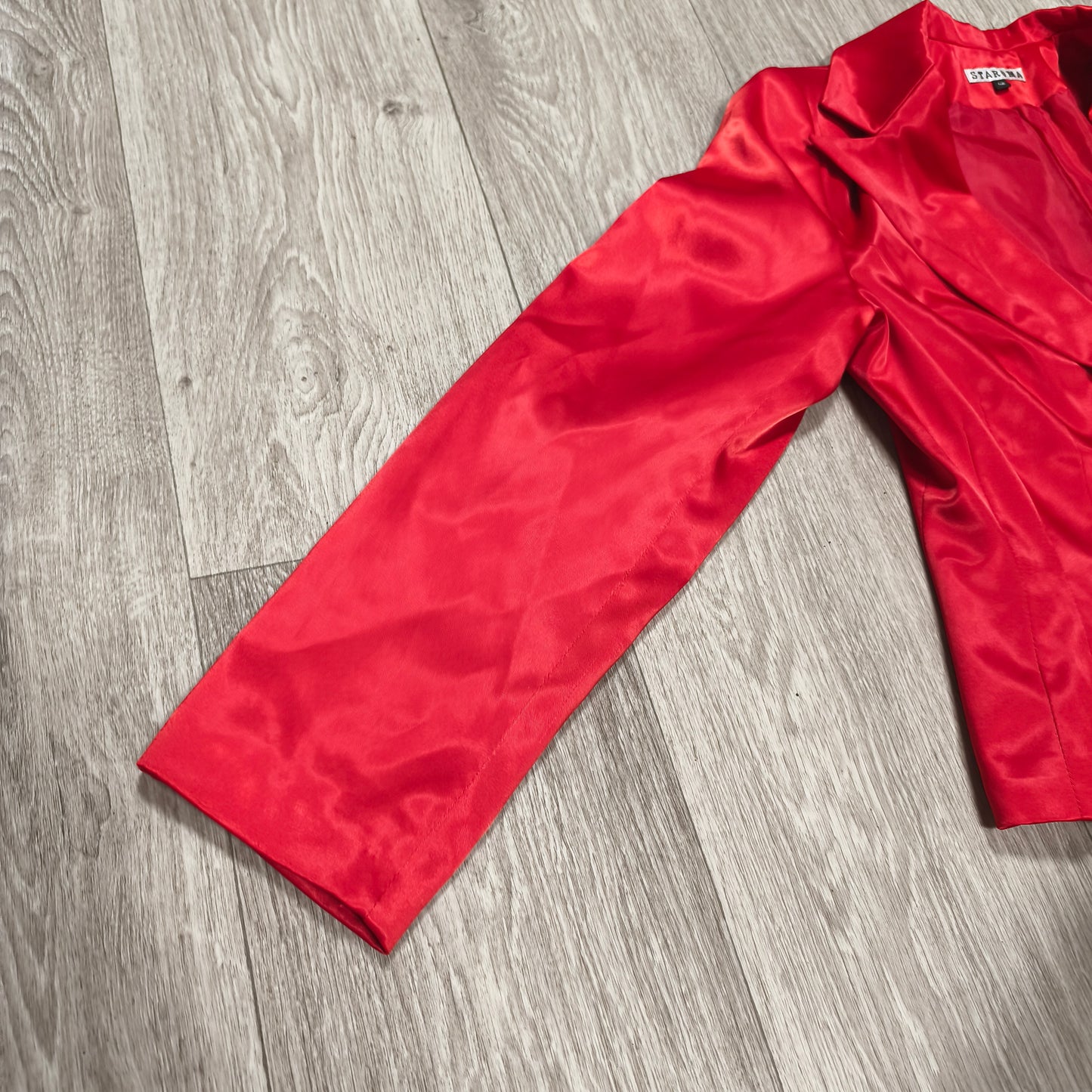 STAROMA Women Red Satin Blazer Jacket Size 42 Single Breasted Evening Party