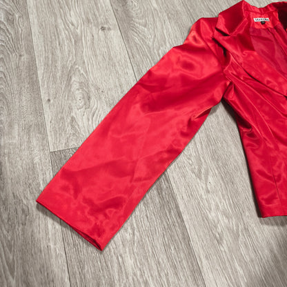 STAROMA Women Red Satin Blazer Jacket Size 42 Single Breasted Evening Party