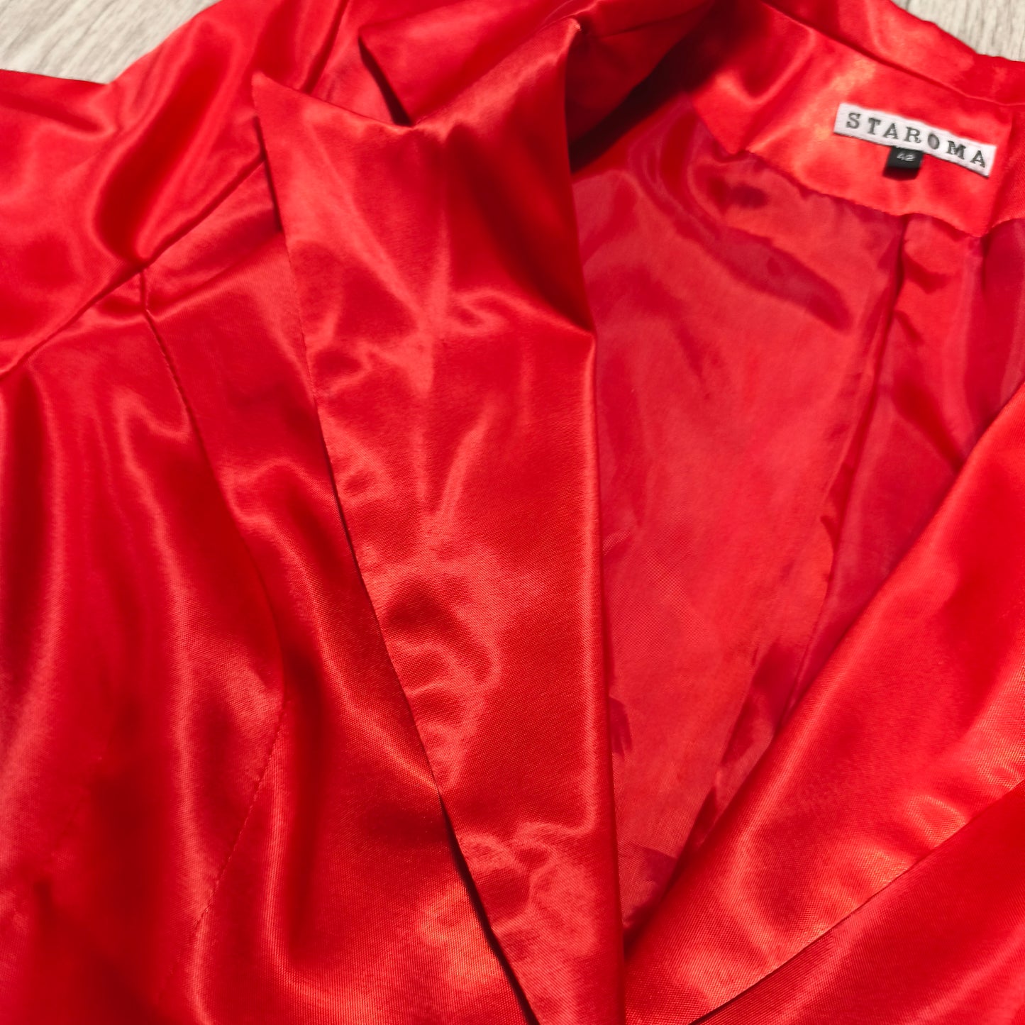 STAROMA Women Red Satin Blazer Jacket Size 42 Single Breasted Evening Party