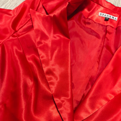 STAROMA Women Red Satin Blazer Jacket Size 42 Single Breasted Evening Party
