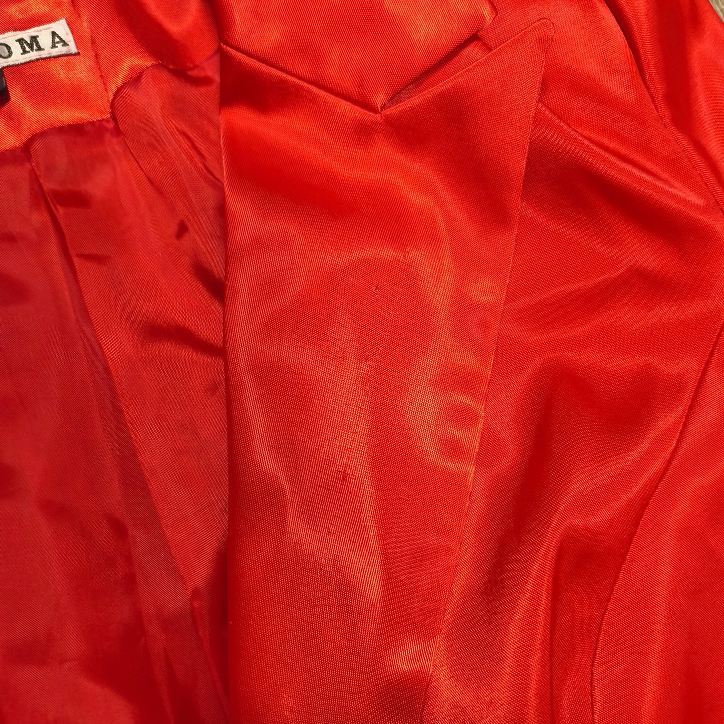 STAROMA Women Red Satin Blazer Jacket Size 42 Single Breasted Evening Party