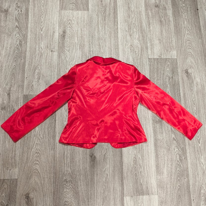 STAROMA Women Red Satin Blazer Jacket Size 42 Single Breasted Evening Party