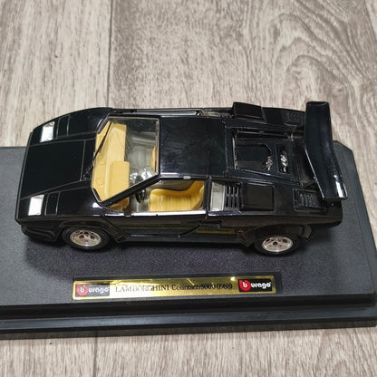 Bburago Lamborghini Countach 5000 1988 Black Diecast Model Car Base Italy