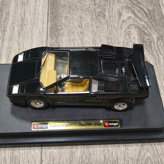 Bburago Lamborghini Countach 5000 1988 Black Diecast Model Car Base Italy