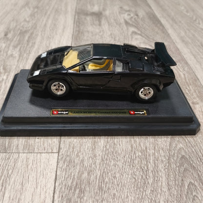 Bburago Lamborghini Countach 5000 1988 Black Diecast Model Car Base Italy