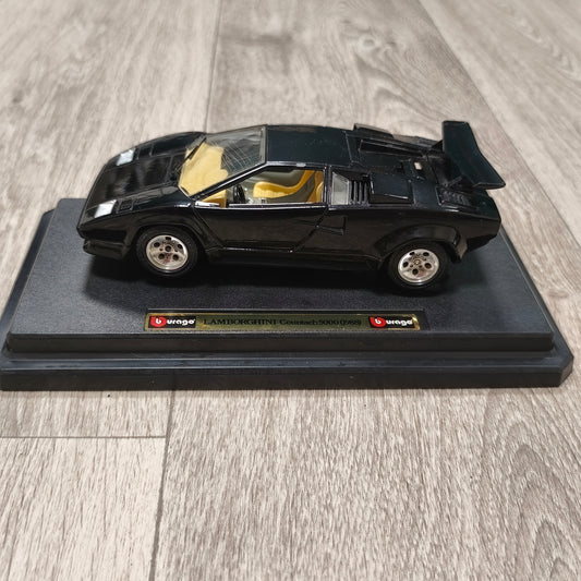 Bburago Lamborghini Countach 5000 1988 Black Diecast Model Car Base Italy