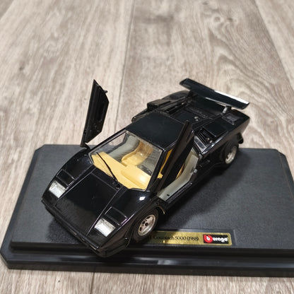 Bburago Lamborghini Countach 5000 1988 Black Diecast Model Car Base Italy